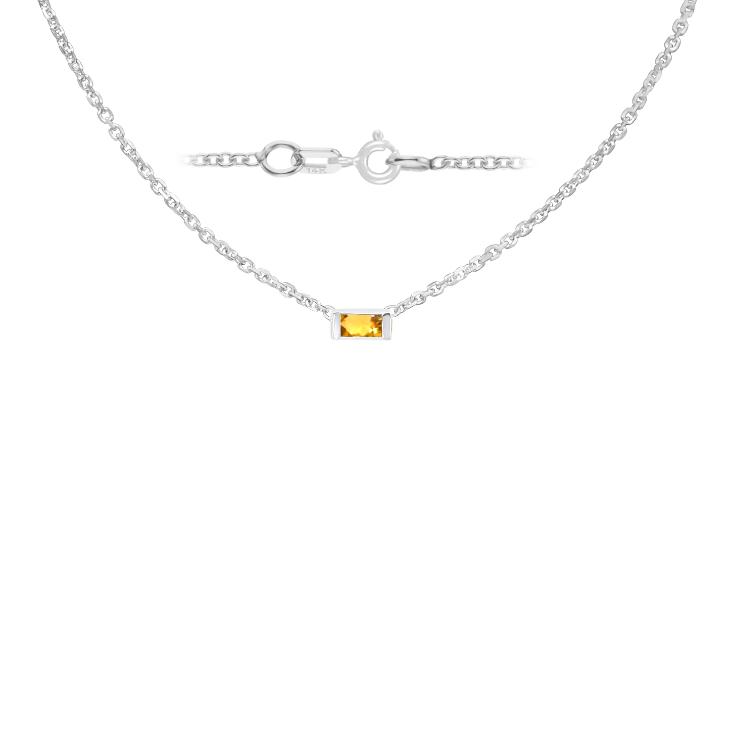 Halskette mit Baguette-Edelstein-Anhänger in 14-karätigem Weißgold