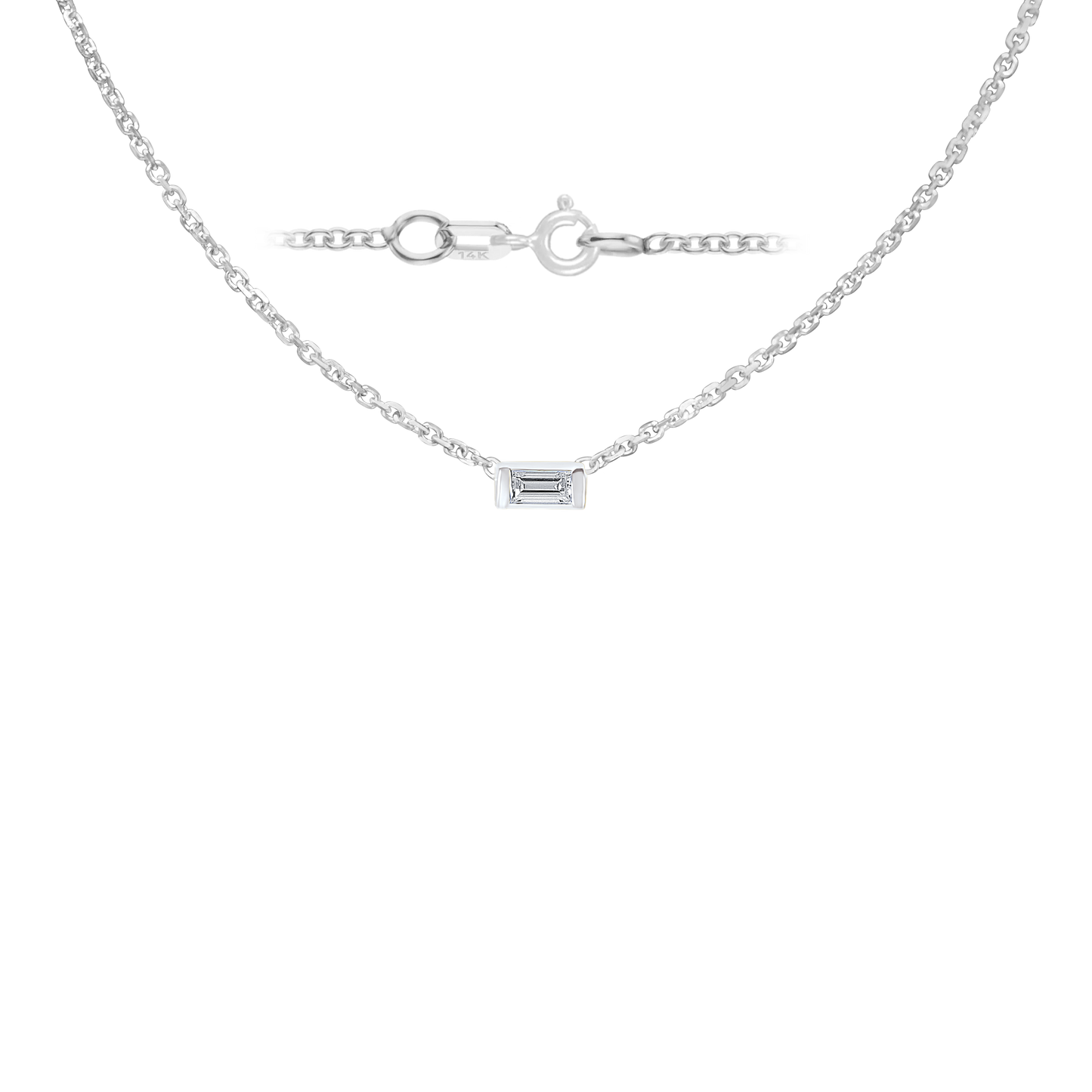 Halskette mit Baguette-Edelstein-Anhänger in 14-karätigem Weißgold