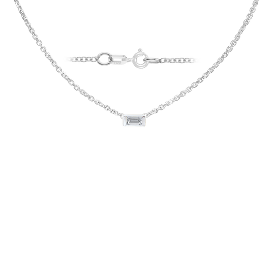 Halskette mit Baguette-Edelstein-Anhänger in 14-karätigem Weißgold