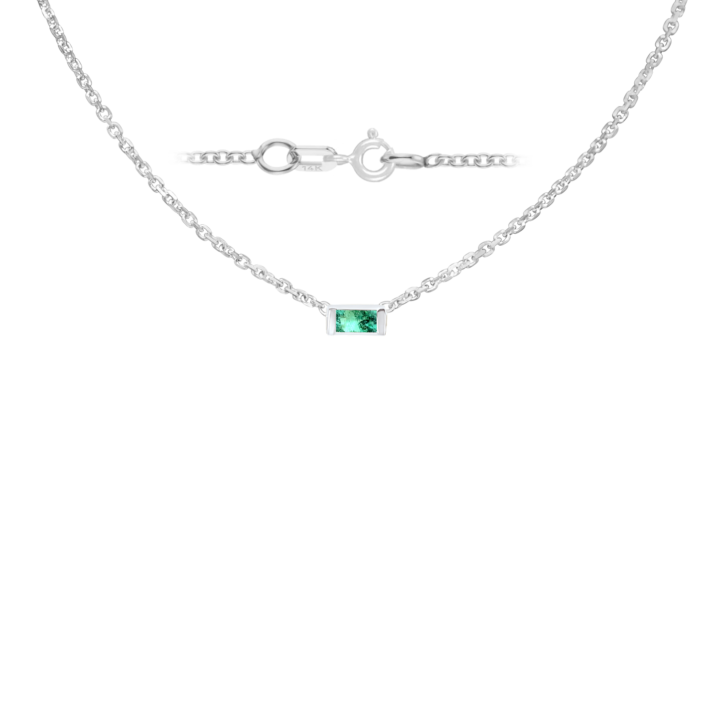 Halskette mit Baguette-Edelstein-Anhänger in 14-karätigem Weißgold