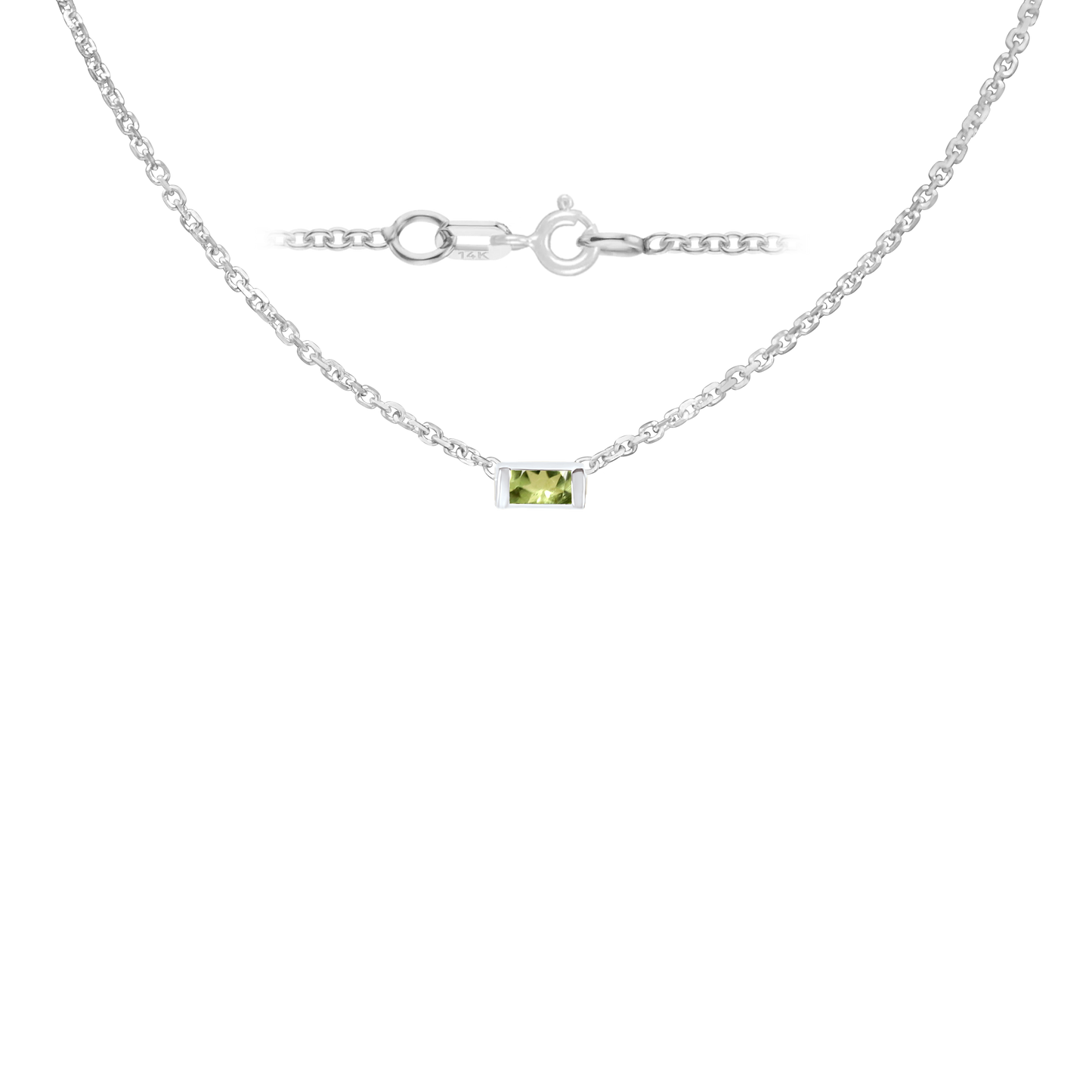 Halskette mit Baguette-Edelstein-Anhänger in 14-karätigem Weißgold