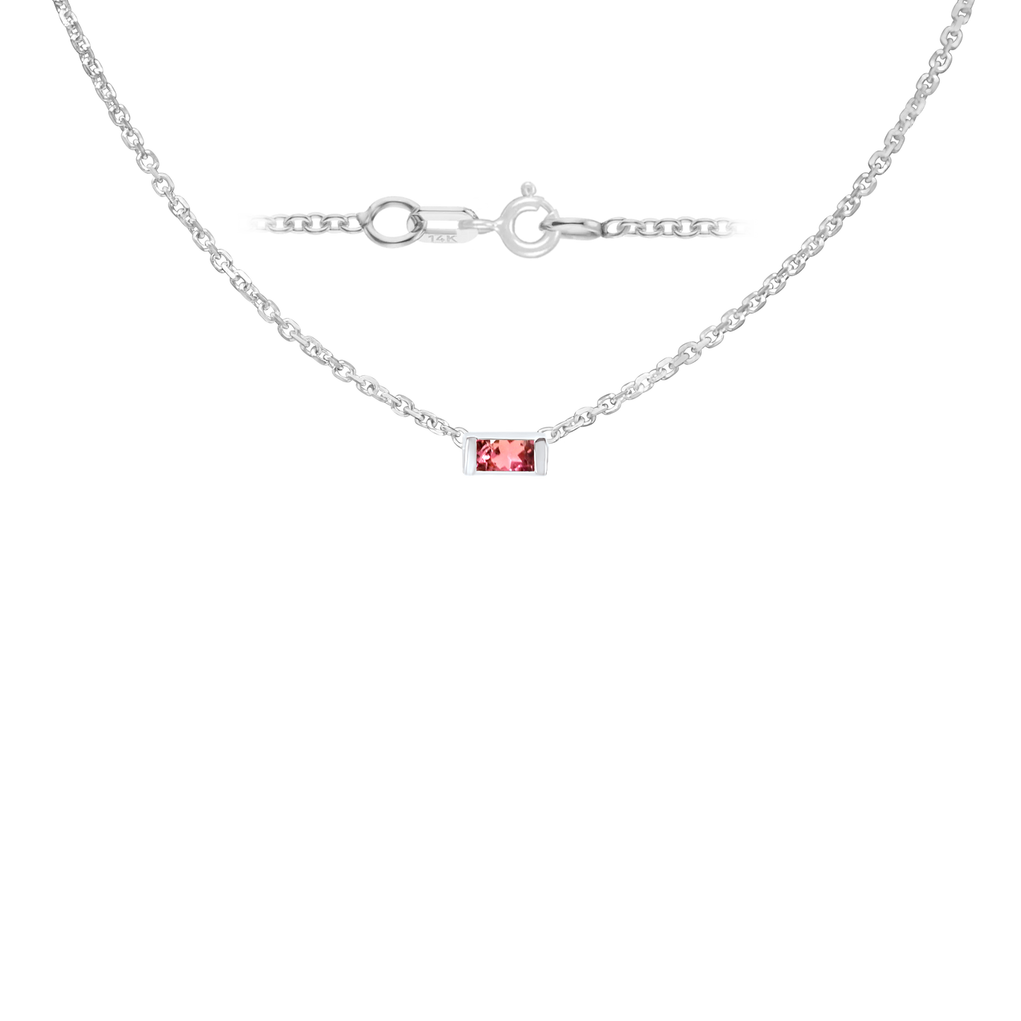 Halskette mit Baguette-Edelstein-Anhänger in 14-karätigem Weißgold