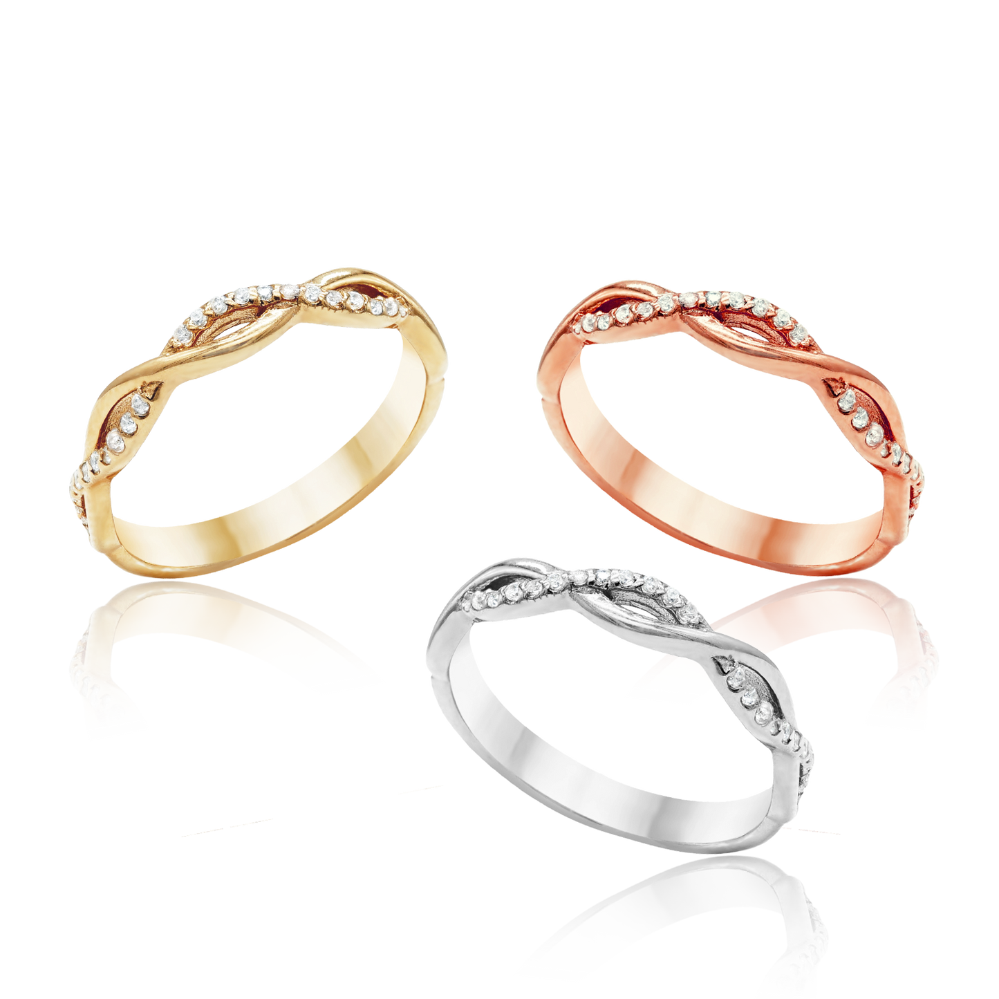 Ovaler Flechtring mit Diamanten in 14-karätigem Gold