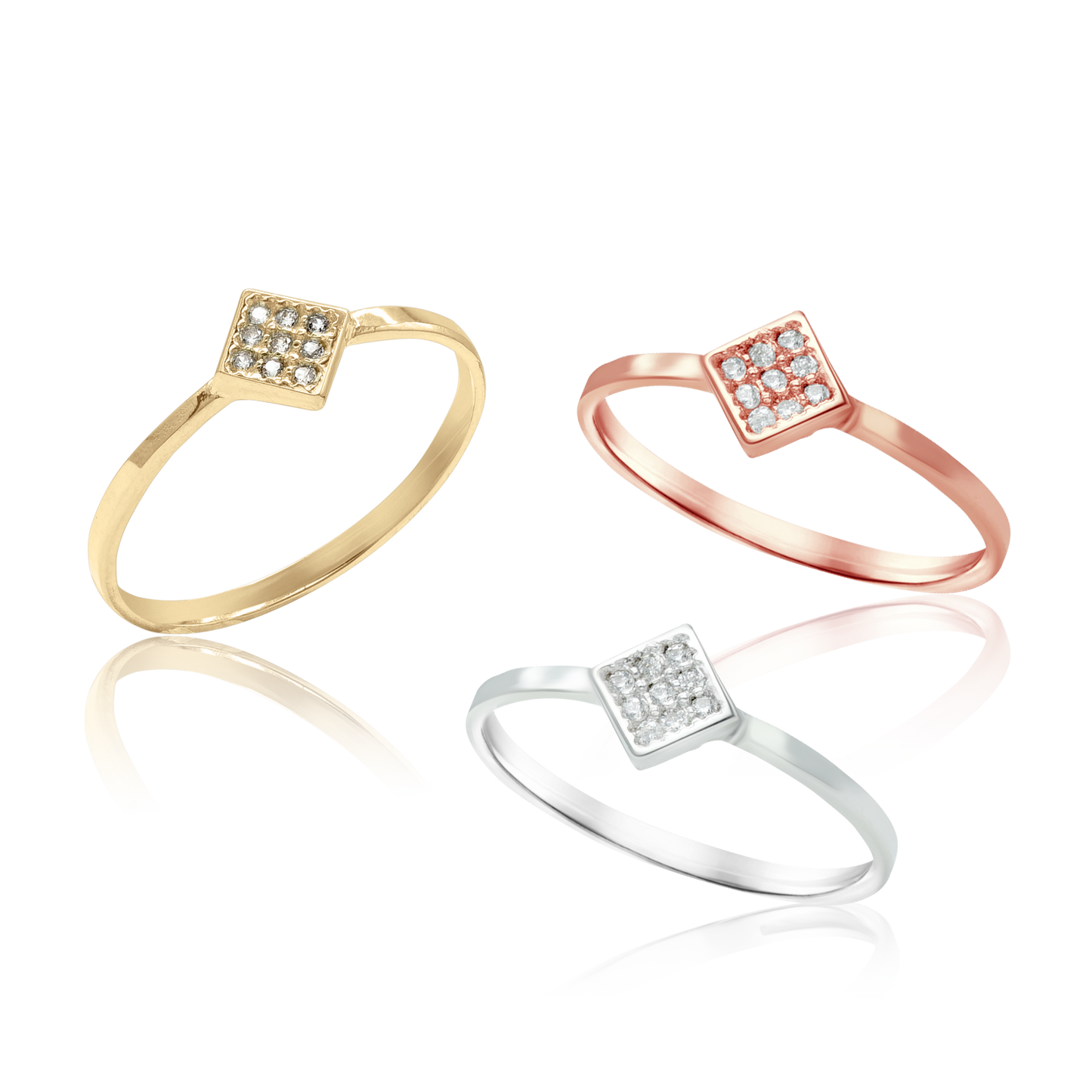 Quadratischer Ring mit Diamanten in 14-karätigem Gold