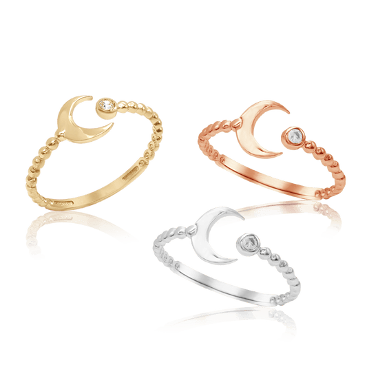 Crescent Ring with Diamonds in 14K Gold