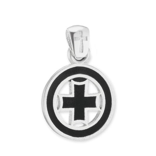 Pattée-Kreuz-Medaillons mit schwarzer Emaille aus Sterlingsilber