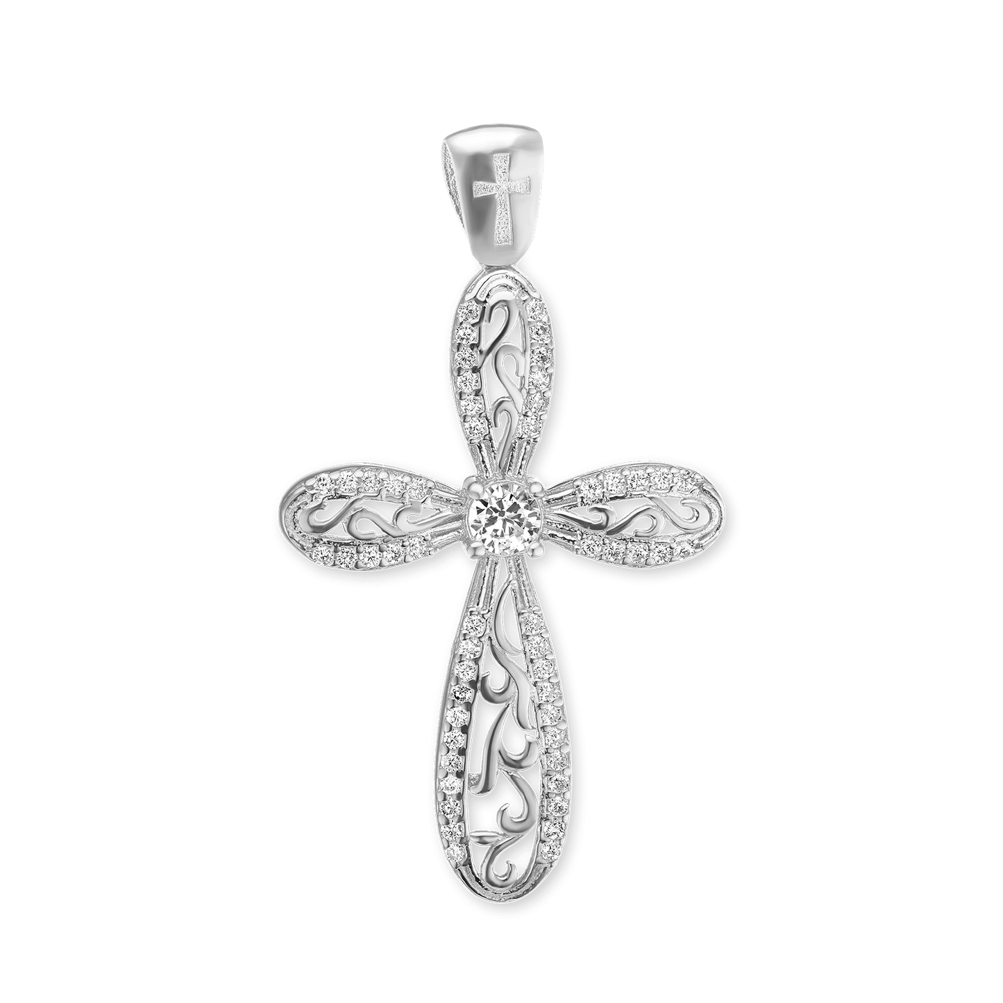 Scrollkreuz-Anhänger mit Zirkonia in Sterlingsilber