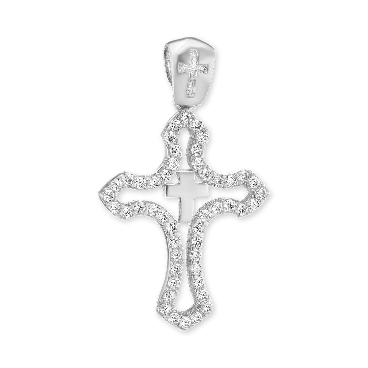 Doppelkreuzanhänger mit Zirkonia in Sterlingsilber