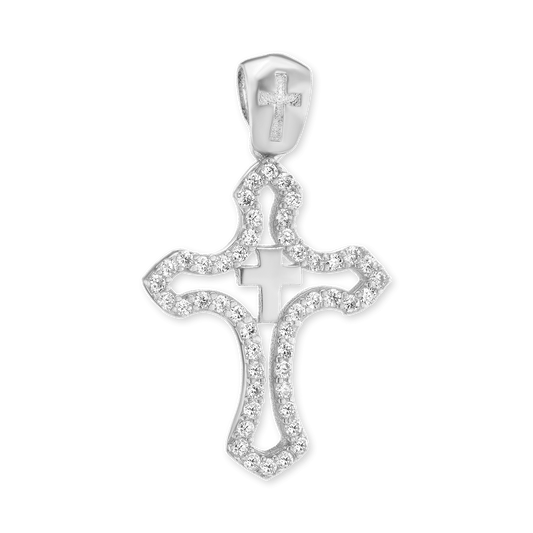 Doppelkreuzanhänger mit Zirkonia in Sterlingsilber