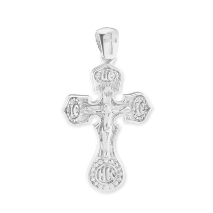 Byzantinischer doppelseitiger Kreuz- und Kruzifixanhänger aus Sterlingsilber