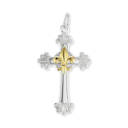 Fleur-de-Lis-Kreuz-Anhänger aus Sterlingsilber