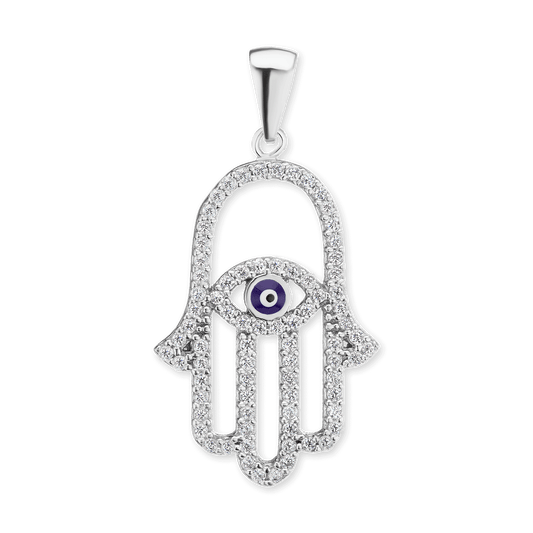 Hamsa-Anhänger mit bösem Blick aus Sterlingsilber