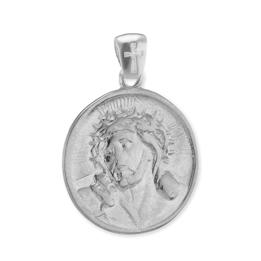 Jesus-Anhänger mit Jerusalemkreuz aus Sterlingsilber und Medaillons aus Sterlingsilber, veredelt mit 14-karätigem Gelbgold