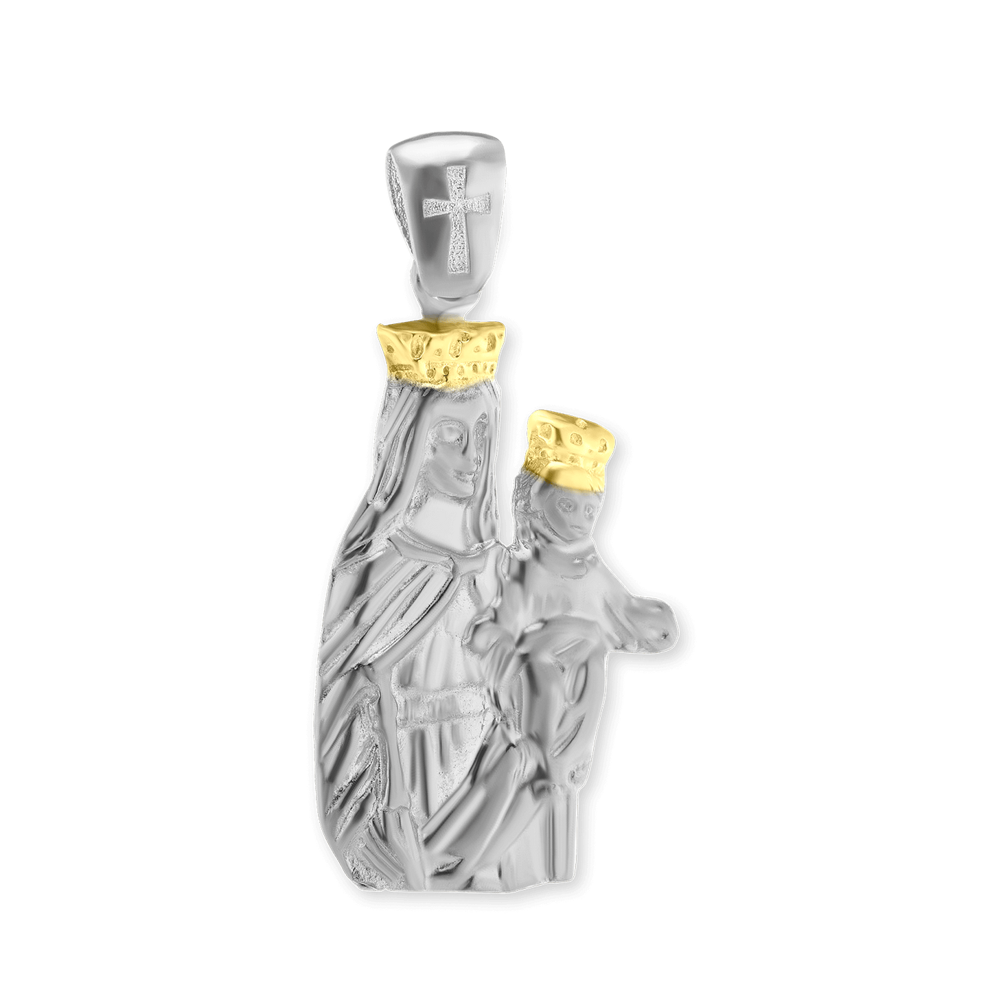 Zweifarbiger Anhänger mit Madonna und Kind sowie Medaillons aus Sterlingsilber