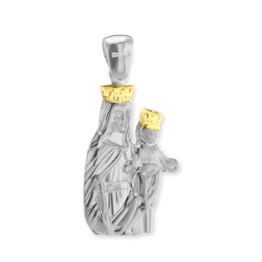 Zweifarbiger Anhänger mit Madonna und Kind sowie Medaillons aus Sterlingsilber