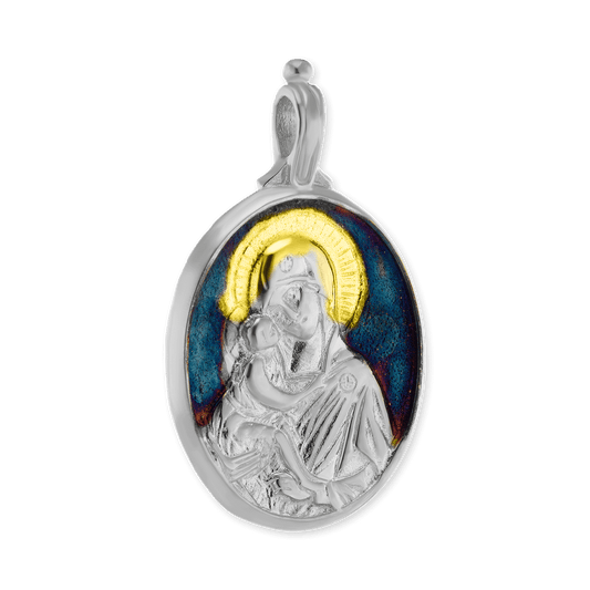 Anhänger und Medaillons mit Madonna-und-Kind-Motiv in Sterlingsilber mit Ember-Finish