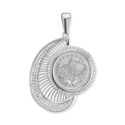 Sterling Silver Turkish Coin Pendant in Sterling Silver Finished in 14K Yellow Gold