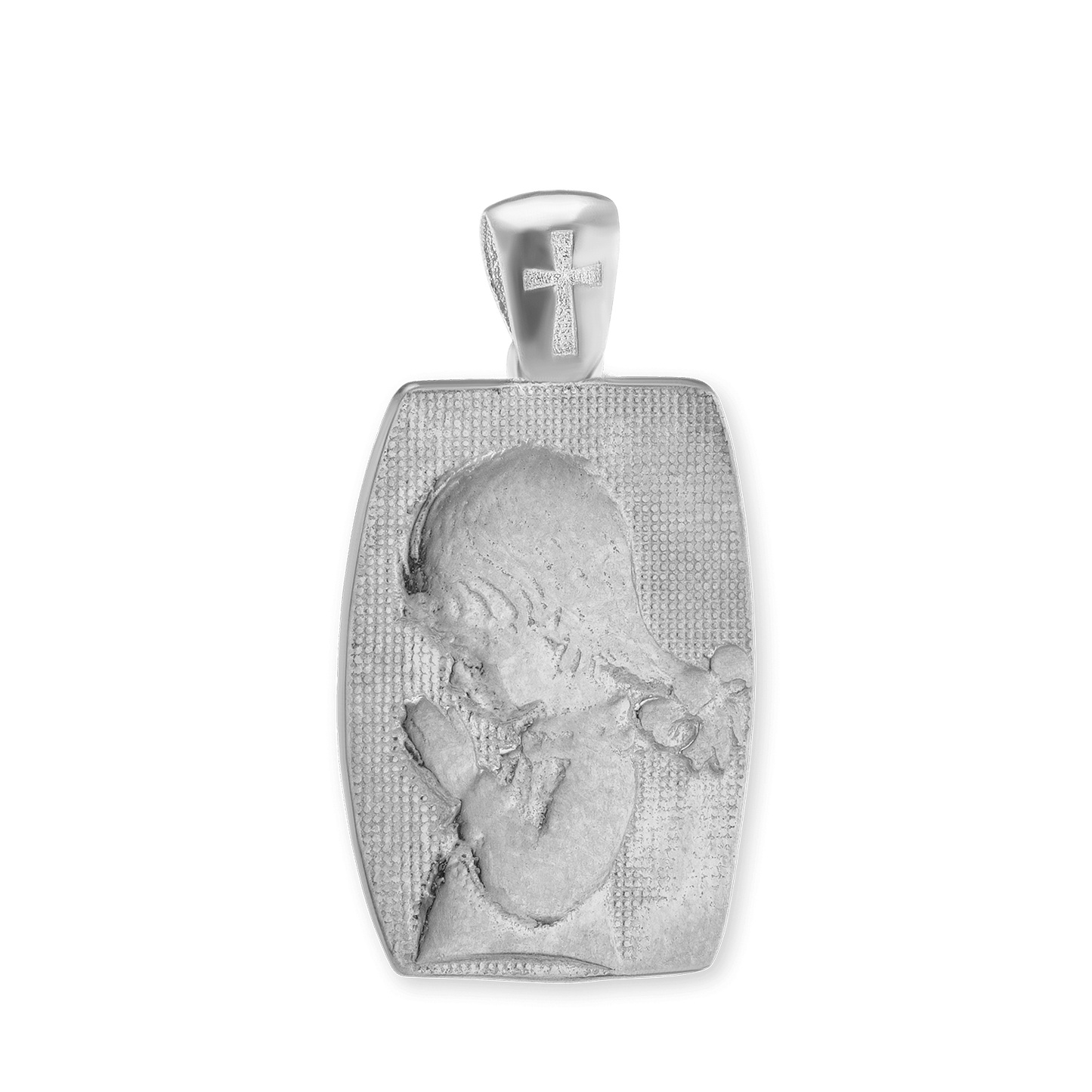 Doppelseitiger Anhänger „Betendes Kind“ aus Sterlingsilber, veredelt mit 14-karätigem Gelbgold.