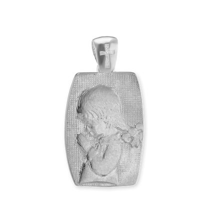 Doppelseitiger Anhänger „Betendes Kind“ aus Sterlingsilber, veredelt mit 14-karätigem Gelbgold.