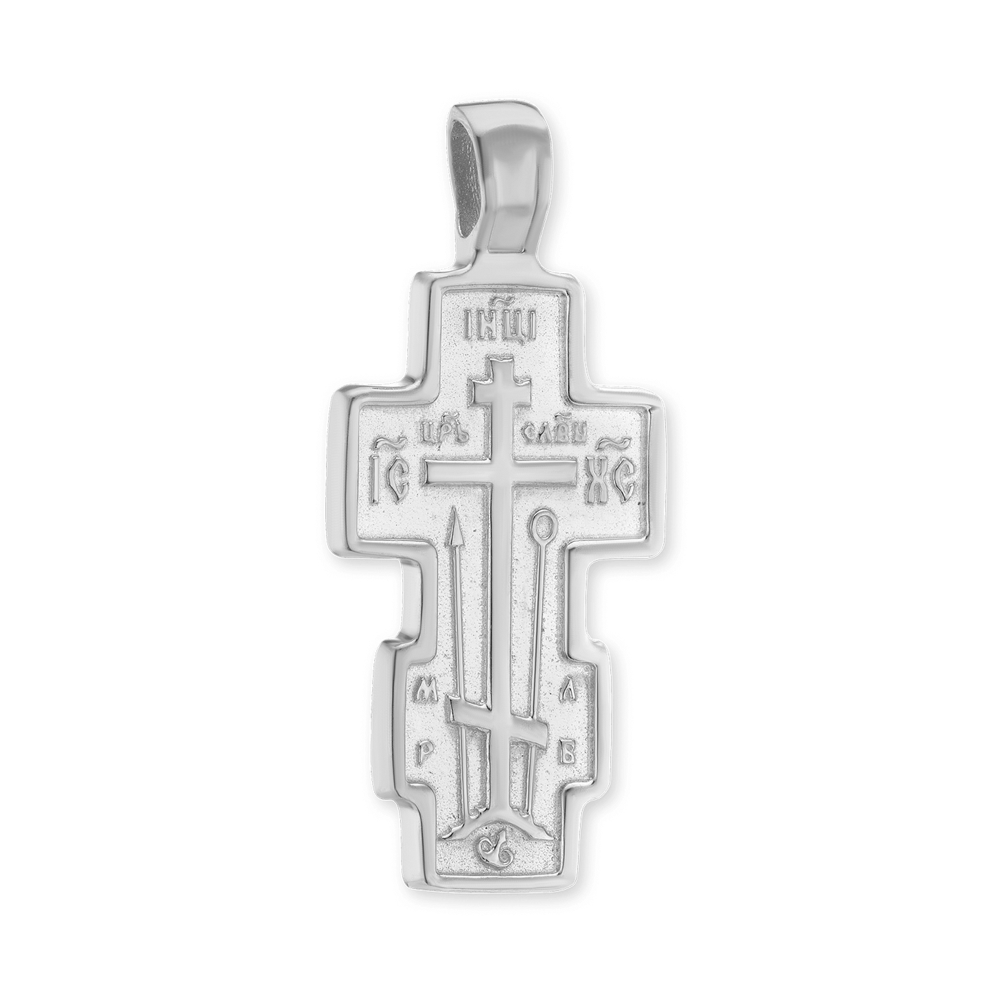 Doppelseitiger orthodoxer Kreuz- und Kruzifixanhänger aus Sterlingsilber