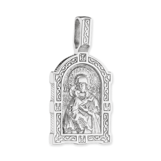 Byzantinischer Doppelanhänger mit Madonna-und-Kind-Motiv aus Sterlingsilber, veredelt mit 14-karätigem Gelbgold