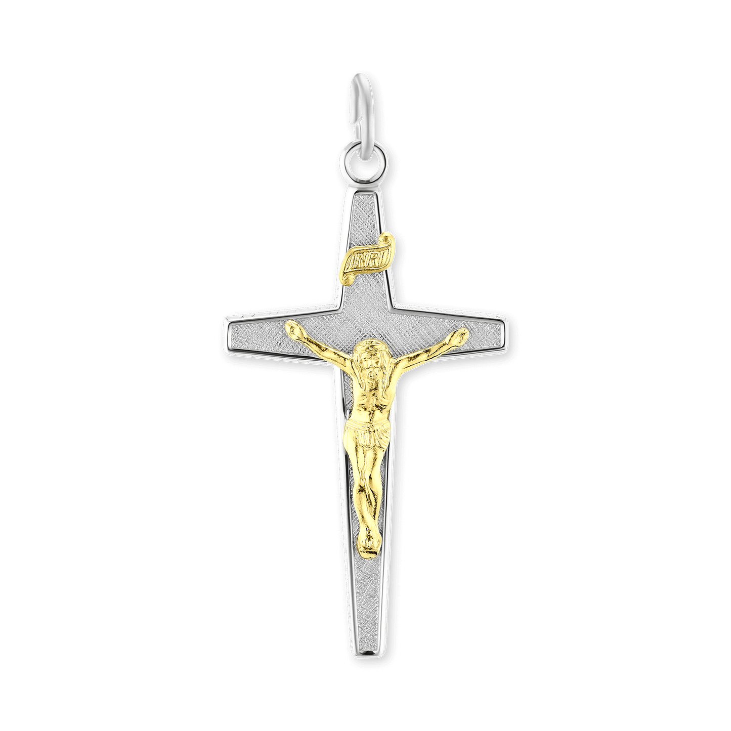 Zweifarbiger, sich verjüngender Kruzifix-Anhänger aus Sterlingsilber