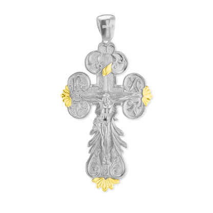 Zweifarbiger Barock-Kreuzanhänger aus Sterlingsilber