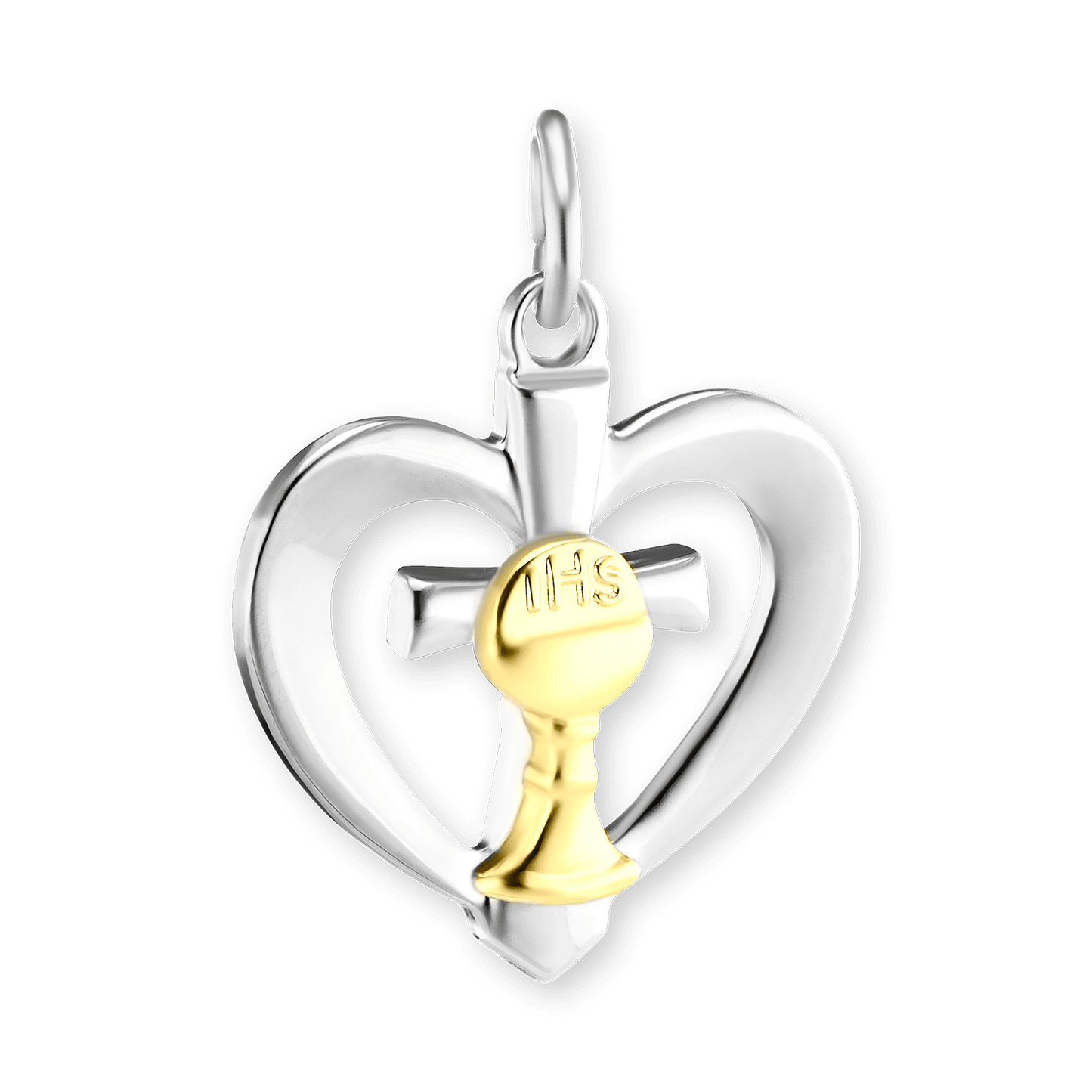 Zweifarbiger christlicher Anhänger zur Erstkommunion aus Sterlingsilber