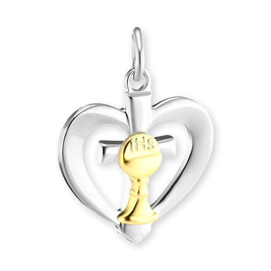 Zweifarbiger christlicher Anhänger zur Erstkommunion aus Sterlingsilber