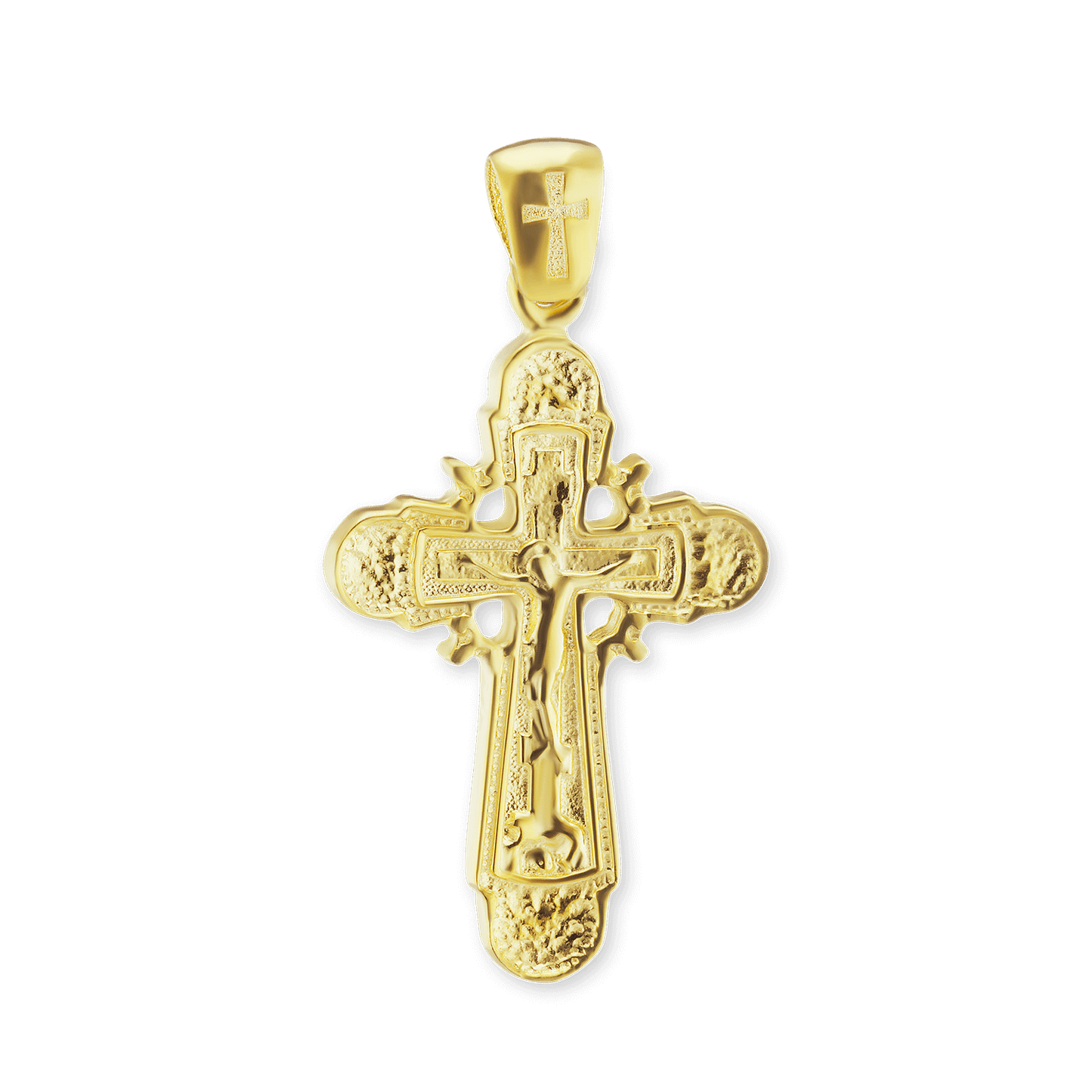 Byzantinischer doppelseitiger Kreuz- und Kruzifixanhänger aus Sterlingsilber