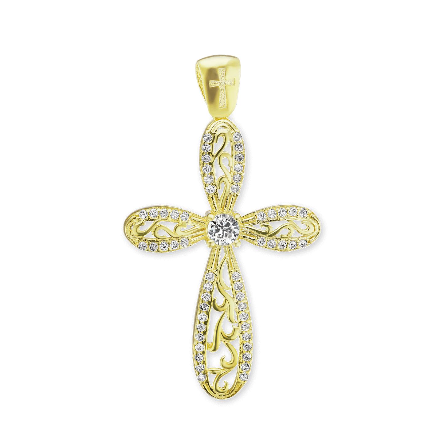 Scrollkreuz-Anhänger mit Zirkonia in Sterlingsilber