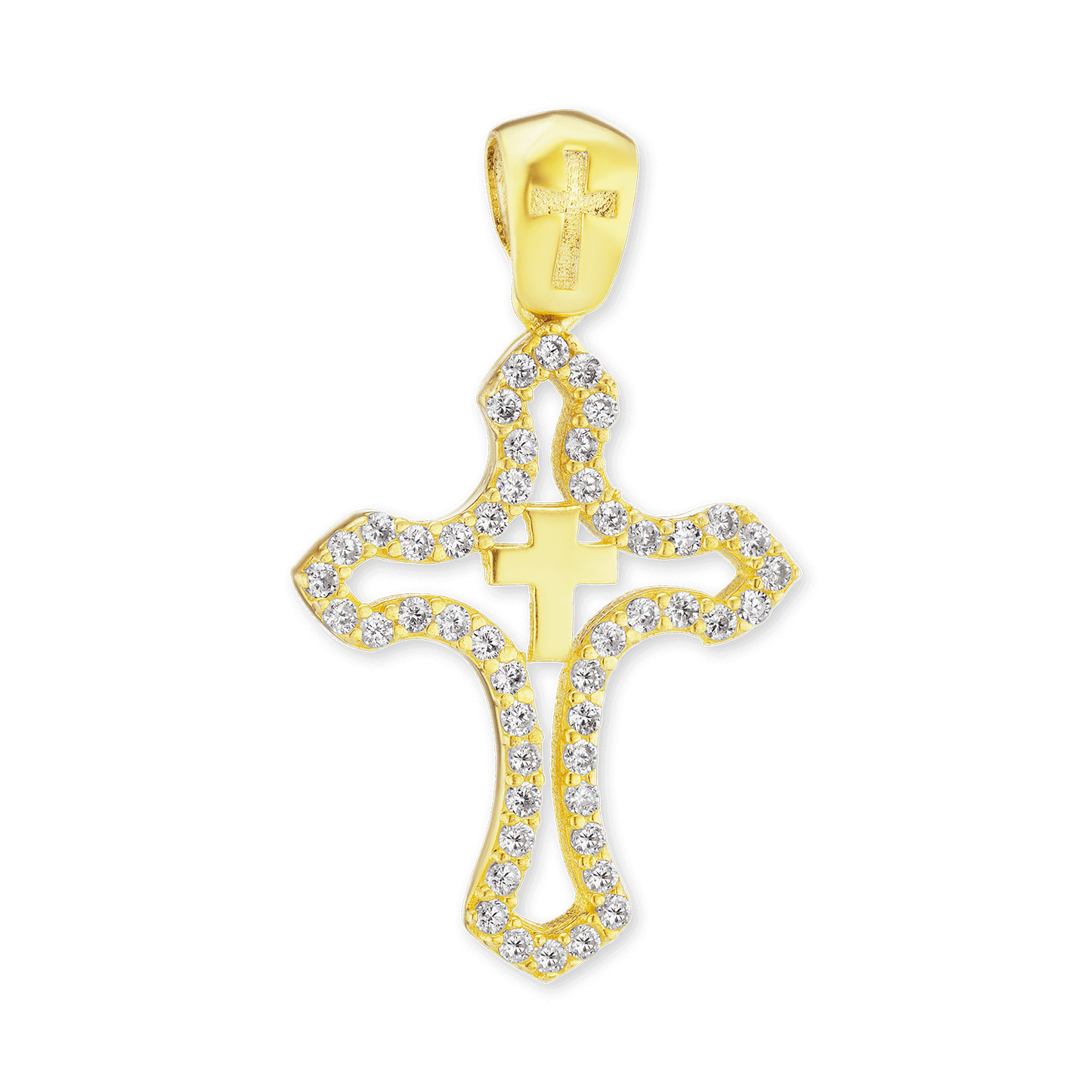 Doppelkreuzanhänger mit Zirkonia in Sterlingsilber