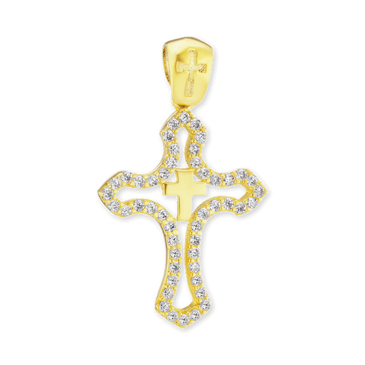 Doppelkreuzanhänger mit Zirkonia in Sterlingsilber