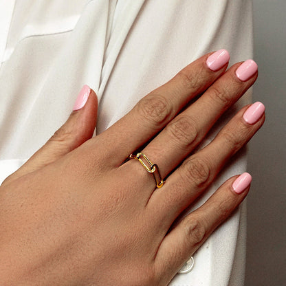 Runder Büroklammer-Kabelkettenring aus 14 Karat Gelbgold