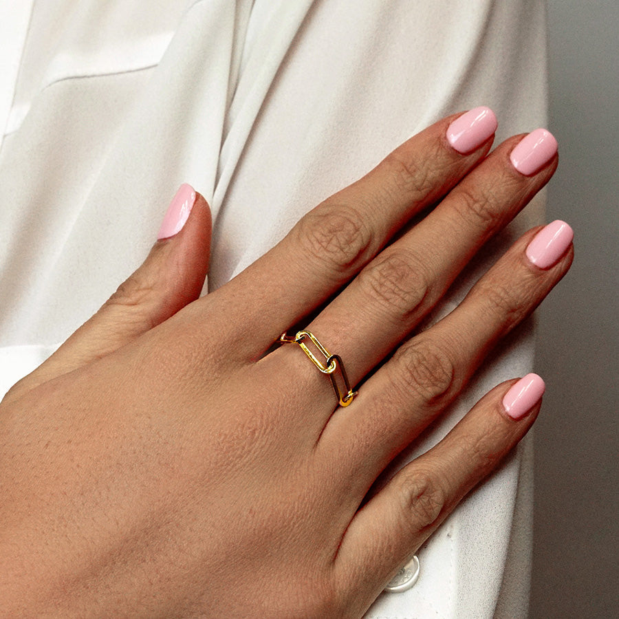 Büroklammer-Kabelkettenring aus Sterlingsilber mit 18-karätiger Gelbgold-Veredelung