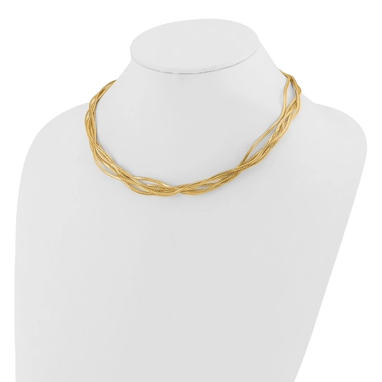 14-karätige Gelbgold-Mesh-Halskette mit 4 Strängen und Wellenmuster