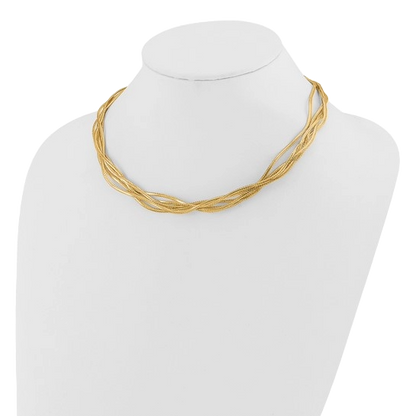 14-karätige Gelbgold-Mesh-Halskette mit 4 Strängen und Wellenmuster