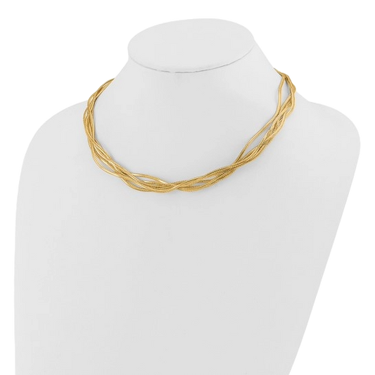14-karätige Gelbgold-Mesh-Halskette mit 4 Strängen und Wellenmuster
