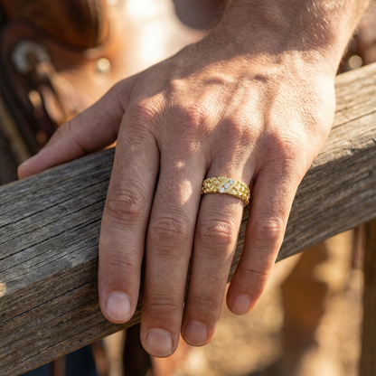 10K/14K Goldnugget-Ring mit Reihe natürlicher Diamanten