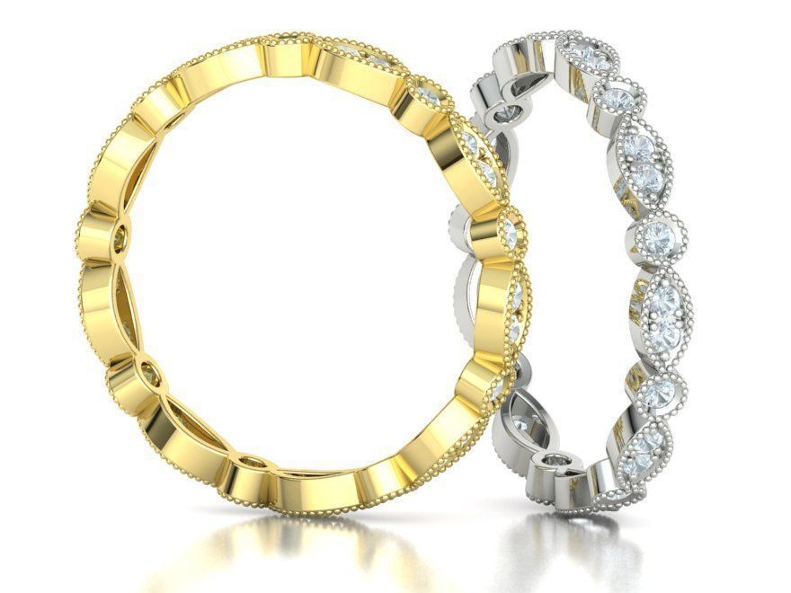 Diamond Milgrain eternity wedding band in 10k/14k/18k yellow gold