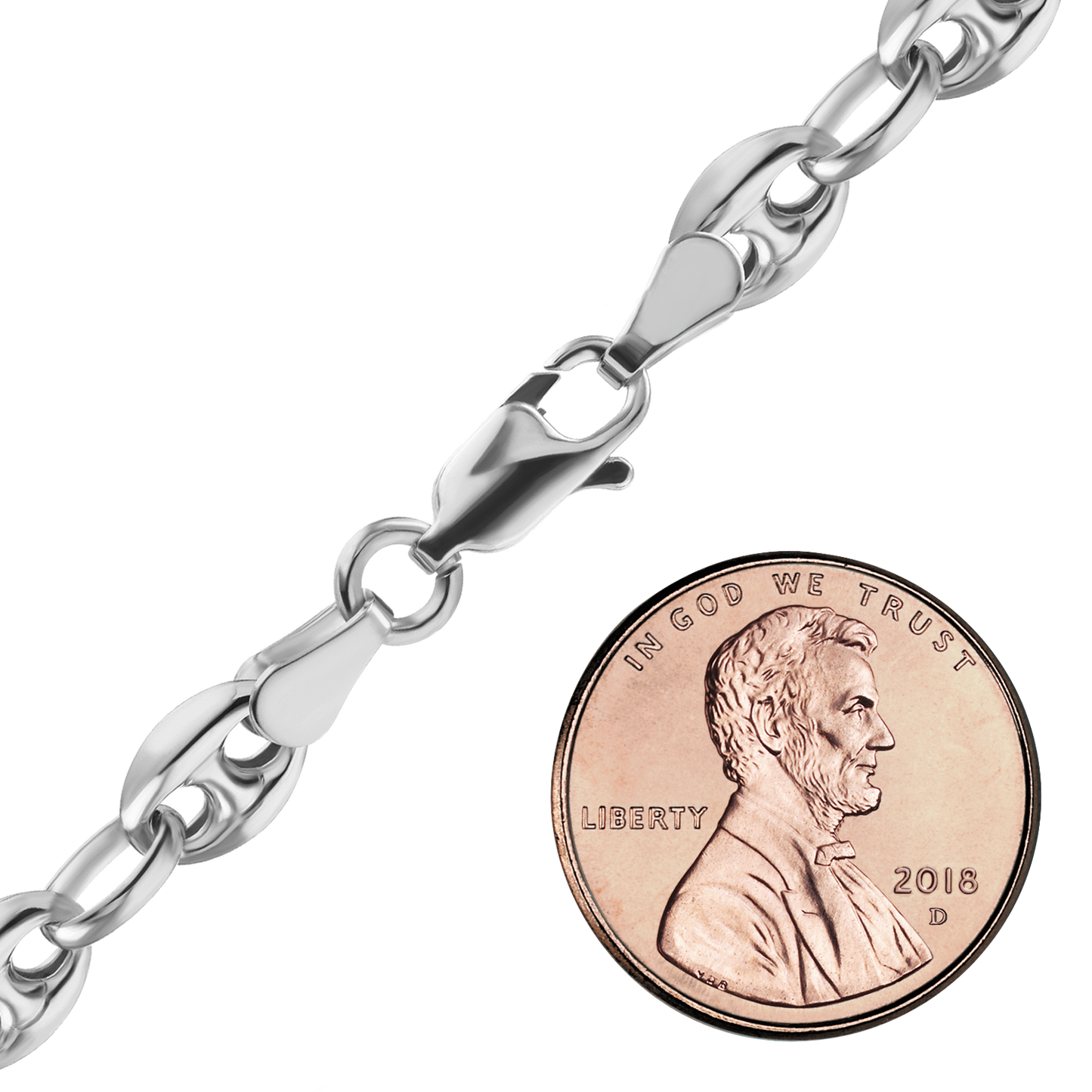 Klassische, halbmassive Halskette mit gepufften Gliedern im Mariner-Stil aus Sterlingsilber