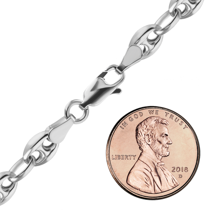 Klassische, halbmassive Halskette mit gepufften Gliedern im Mariner-Stil aus Sterlingsilber