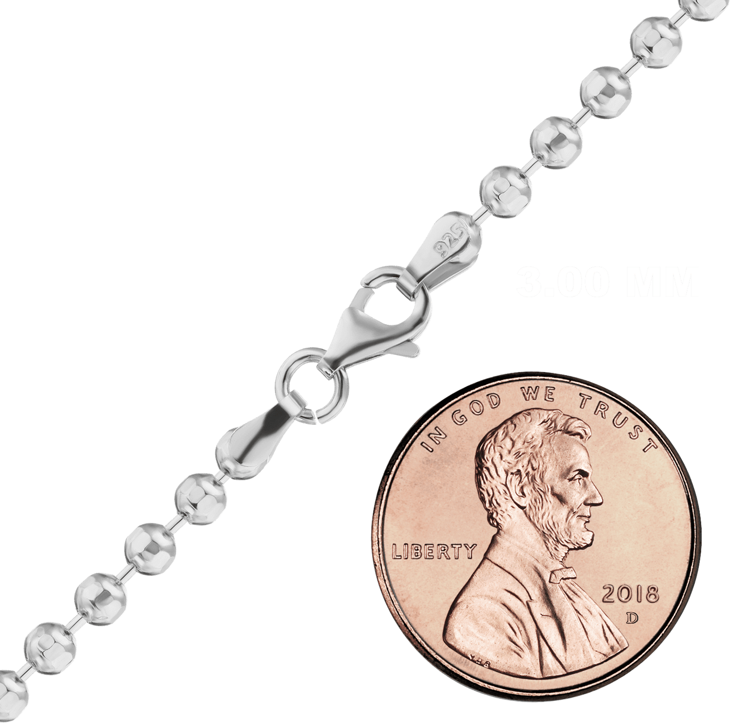 Diamantgeschliffenes rundes Perlen-Fußkettchen aus Sterlingsilber