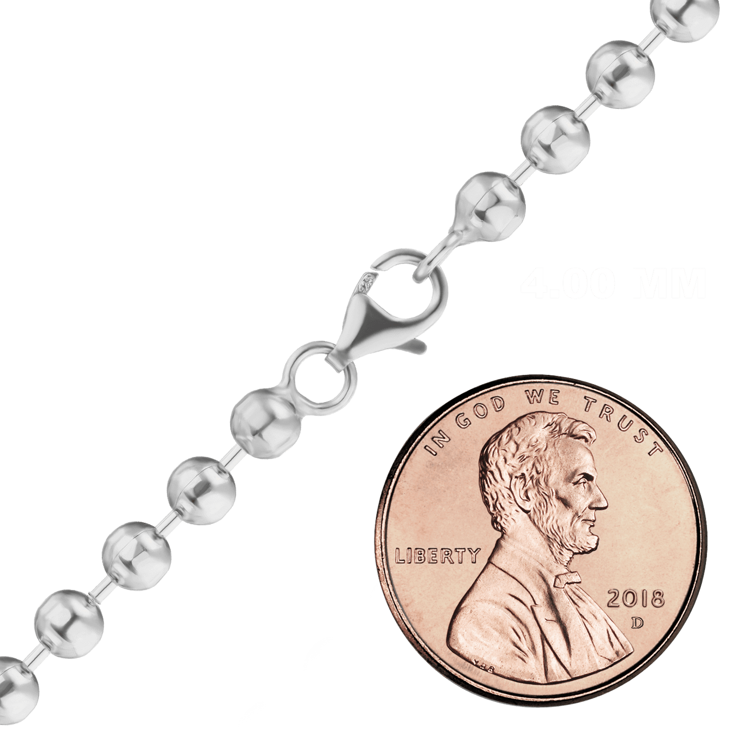 Diamantgeschliffene runde Perlenkette aus Sterlingsilber