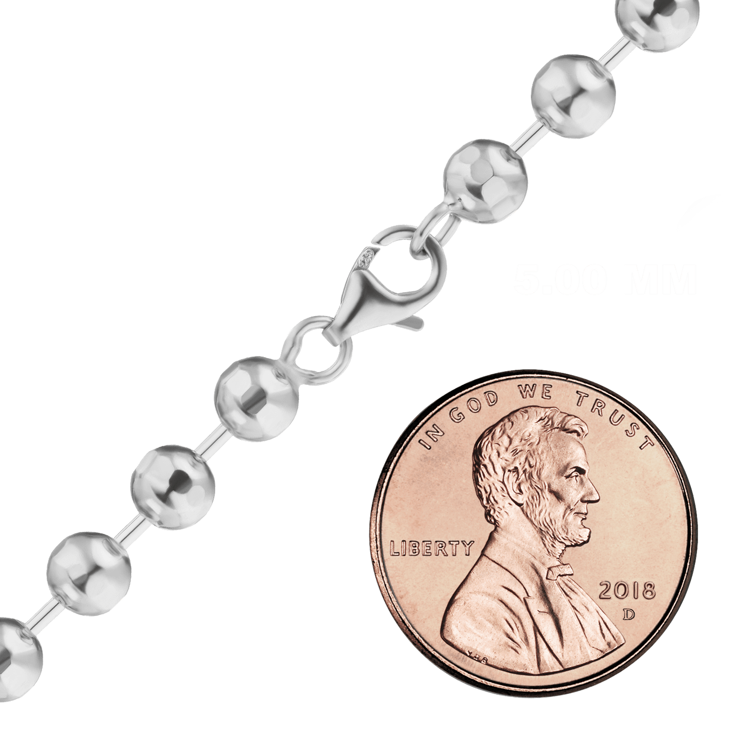 Diamantgeschliffene runde Perlenkette aus Sterlingsilber