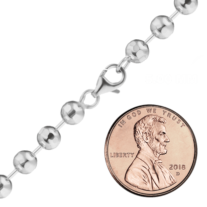 Diamantgeschliffene runde Perlenkette aus Sterlingsilber