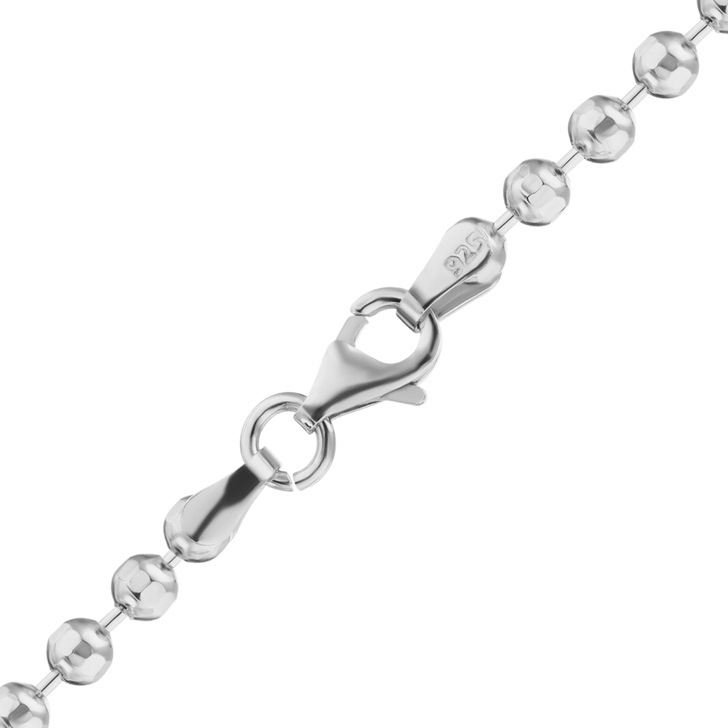 Diamantgeschliffene runde Perlenkette aus Sterlingsilber