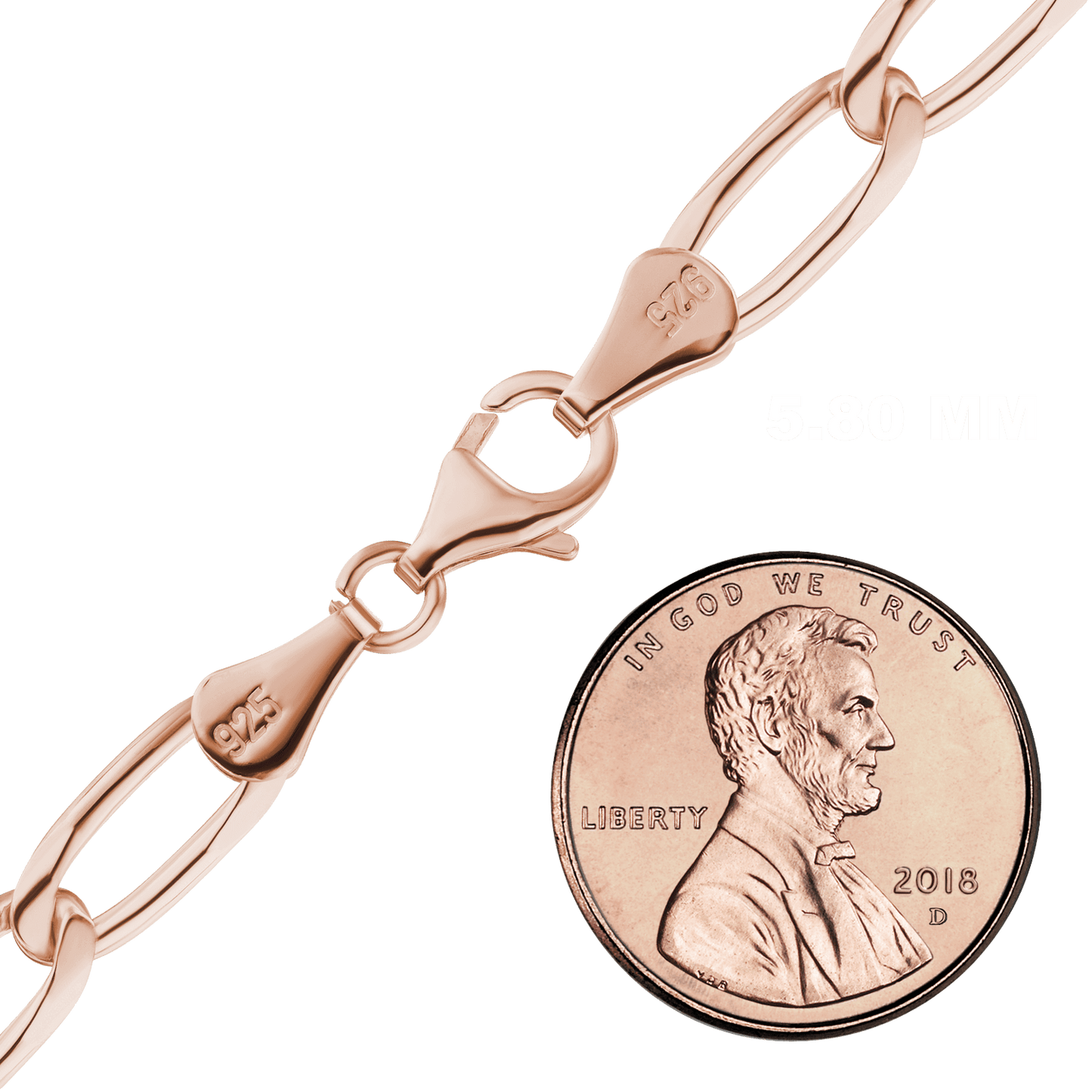 Längliche Panzerkette aus Sterlingsilber – 18-karätige Roségold-Veredelung