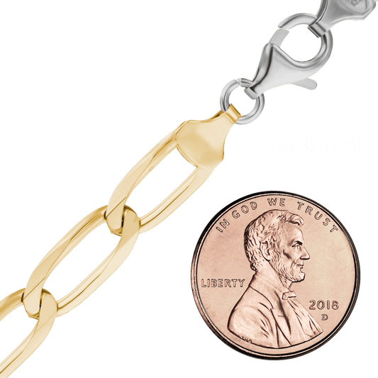 Längliches Panzerfußkettchen aus Sterlingsilber und 18-karätigem Gelbgold mit zweifarbiger Oberfläche