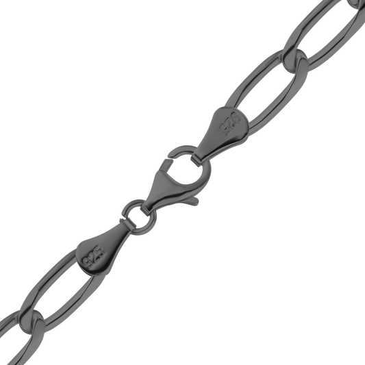 Längliches Panzerfußkettchen aus Sterlingsilber mit schwarzer Rhodium-Beschichtung